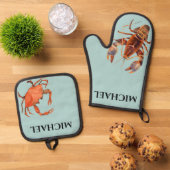 Monogram kreeft krab schaaldieren ovenwant & pannenlap set (Top down)