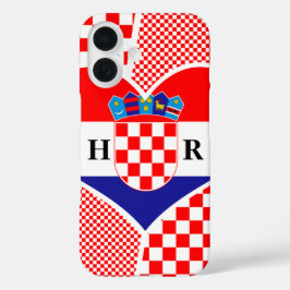 Monogram Kroatië Vlag Hart Checkers iPhone 16 Hoesje
