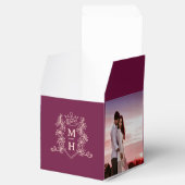 Monogram kroon bordeaux rode perzik foto bruiloft bedankdoosjes (Geopend)