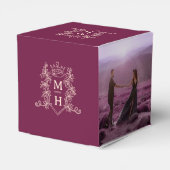 Monogram kroon bordeaux rode perzik foto bruiloft bedankdoosjes (Achterkant)