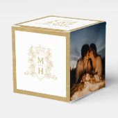 Monogram kroon kuif wit goud foto bruiloft bedankdoosjes (Voorkant Zijde)