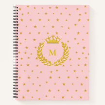 Monogram, Kroon, Laurel & Gold sterren op lichtroz