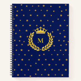 Monogram, Kroon, Laurel & Gold sterren op Navy Blu Notitieboek