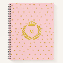 Monogram, kroon, lauwerkrans en gouden sterren op 