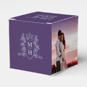 Monogram kroon paarse zilvergrijze foto bruiloft bedankdoosjes (Voorkant Zijde)