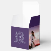 Monogram kroon paarse zilvergrijze foto bruiloft bedankdoosjes (Geopend)