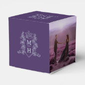 Monogram kroon paarse zilvergrijze foto bruiloft bedankdoosjes (Achterkant)