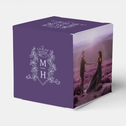 Monogram kroon paarse zilvergrijze foto bruiloft bedankdoosjes (Achterkant)