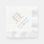 Monogram kroon wit rose goud bruiloft servet (Voorkant)