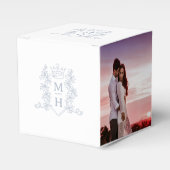 Monogram kroon wit zilver grijs foto bruiloft bedankdoosjes (Voorkant Zijde)