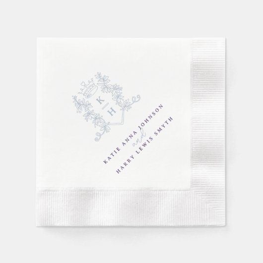 Monogram kroon wit zilver paarse bruiloft servet (Voorkant)