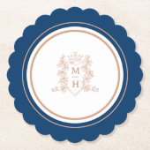 Monogram kroonkam roos goud donkerblauw bruiloft kartonnen onderzetters (Voorkant)