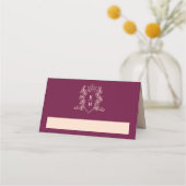 Monogram kroonkam wijn rode perzik bruiloft plaatskaartje (Voorkant)