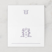 Monogram kroonkam wit paarse bruiloft plaatskaartje (Buitenkant ongevouwen)