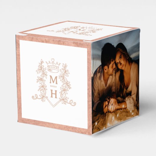 Monogram kroonkam wit rosé goud foto bruiloft bedankdoosjes (Voorkant Zijde)