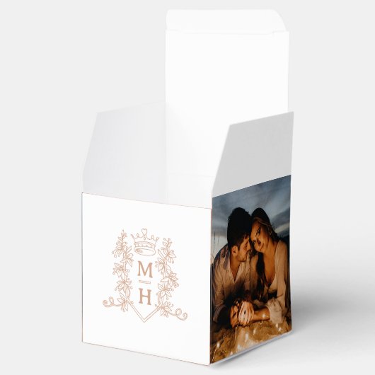 Monogram kroonkam wit rosé goud foto bruiloft bedankdoosjes (Geopend)