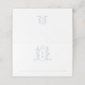 Monogram kroonkam wit zilveren bruiloft plaatskaartje (Buitenkant ongevouwen)