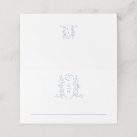 Monogram kroonkam wit zilveren bruiloft plaatskaartje (Buitenkant ongevouwen)