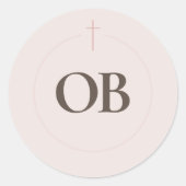 Monogram Kruis Grace Blush Ronde Sticker (Voorkant)