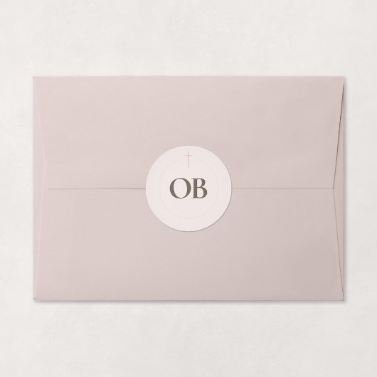 Monogram Kruis Grace Blush Ronde Sticker