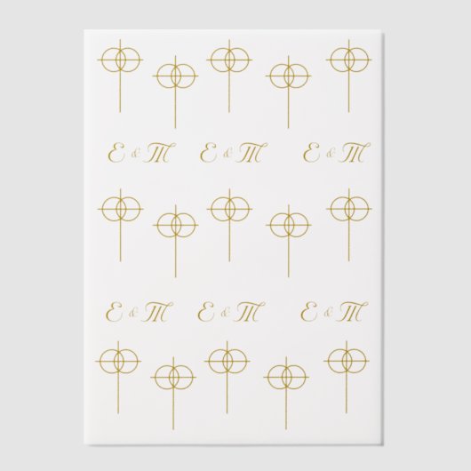 Monogram kruis & ringen bruiloft vellum uitnodigingen (Voorkant)