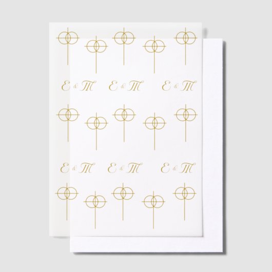 Monogram kruis & ringen bruiloft vellum uitnodigingen (Offset)