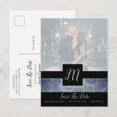 Monogram Krullen Foto Save The Date Aankondigingskaart (Voorkant / Achterkant)