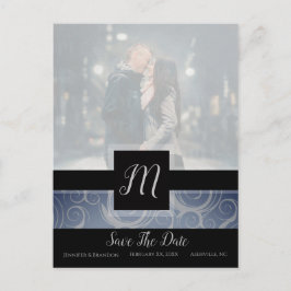 Monogram Krullen Foto Save The Date Aankondigingskaart
