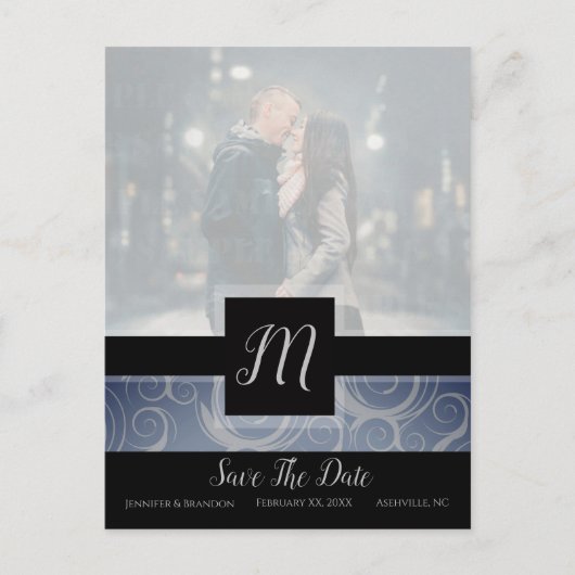 Monogram Krullen Foto Save The Date Aankondigingskaart (Voorkant)