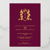 Monogram kuif hart kroon donkere wijn rode bruilof folie uitnodiging (Voorkant)