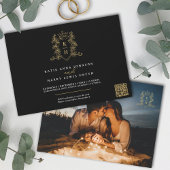 Monogram kuif hart kroon zwart goud bruiloft kaart