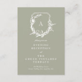 monogram kuif salie groen Bruiloft Receptie Informatiekaartje (Voorkant)