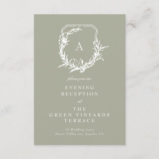 monogram kuif salie groen Bruiloft Receptie Informatiekaartje (Voorkant)