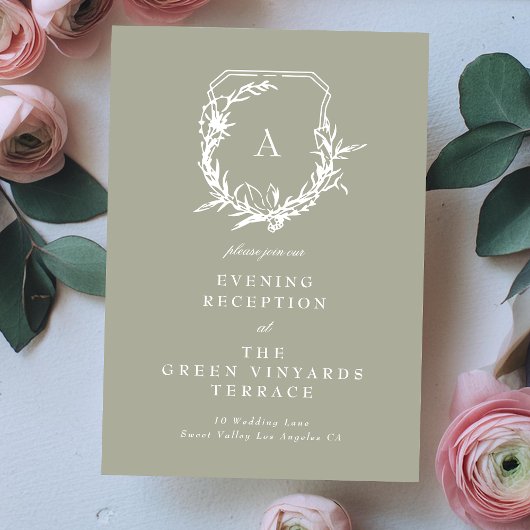 monogram kuif salie groen Bruiloft Receptie Informatiekaartje