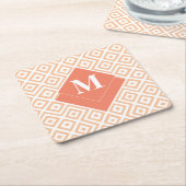 Monogram Kunst Deco Oranje Geometrisch Grieks Patr Kartonnen Onderzetters (Schuin)