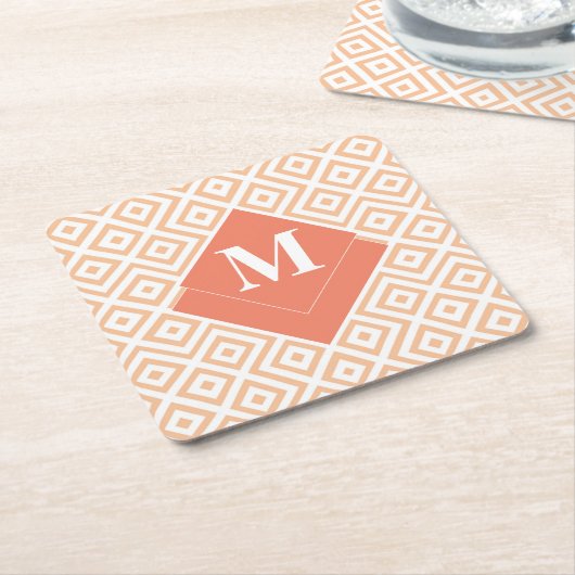 Monogram Kunst Deco Oranje Geometrisch Grieks Patr Kartonnen Onderzetters (Schuin)