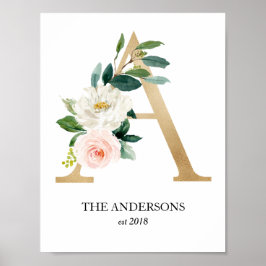Monogram kunstprint, letter A, trouwen, kinderkame Poster