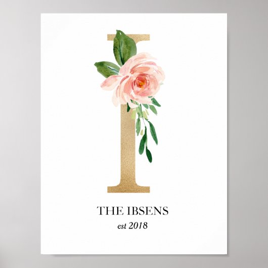 Monogram kunstprint, letter I, trouwen, kinderkame Poster (Voorkant)