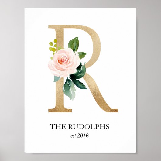 Monogram Kunstprint, Letter R, Trouwen, Kinderkame Poster (Voorkant)