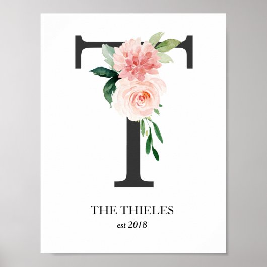 Monogram Kunstprint, Letter T, Trouwen, Kinderkame Poster (Voorkant)