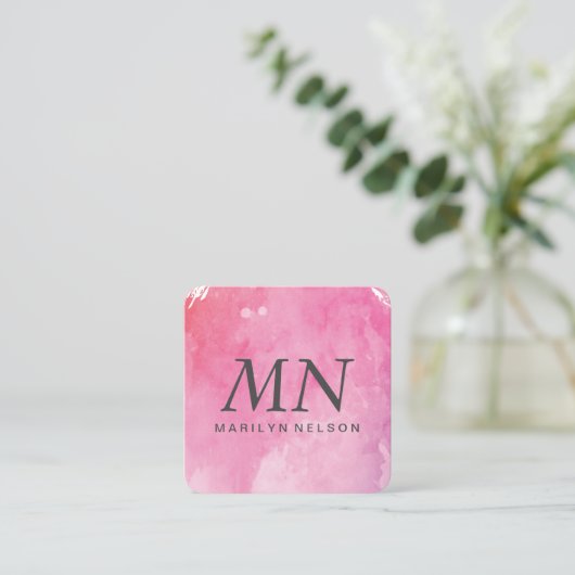 Monogram kunstwaterkleur vierkante visitekaartje (Staand voorkant)