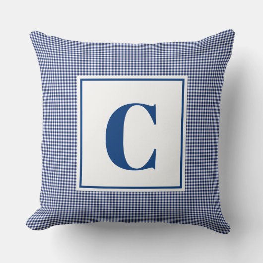 Monogram Kussen - Babykamer Blauw Geruit (Voorkant)