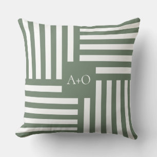 Monogram Kussen met Groene Strepen Nieuw Home Gift