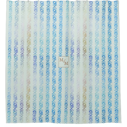 Monogram kustpatroon Zee en zand-tribe Douchegordijn (Voorkant)