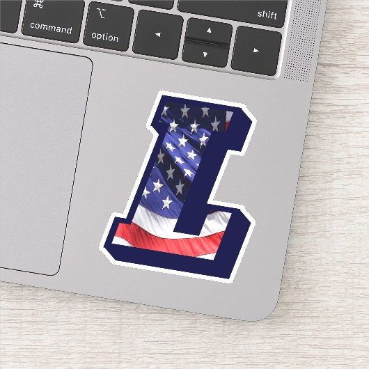 Monogram L American Flag Letter L Initiaal USA Sticker (Detail)