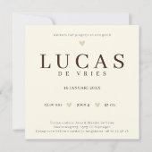 Monogram L Beer Neutraaal Bosdier Jongen Geboorte Kaart (Achterkant)