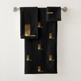 Monogram L Black en Gold Kijk Elegant Typografie Bad Handdoek