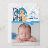 Monogram L Blue Lion New Baby Birth Aankondiging (Voorkant)
