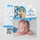 Monogram L Blue Lion New Baby Birth Aankondiging (Voorkant / Achterkant)