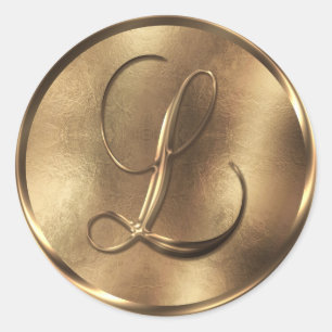 Monogram L Bronze Wedding Invitation Holiday Ronde Sticker